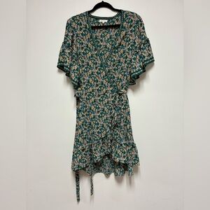 Max Studio Green Floral Wrap Midi Dress